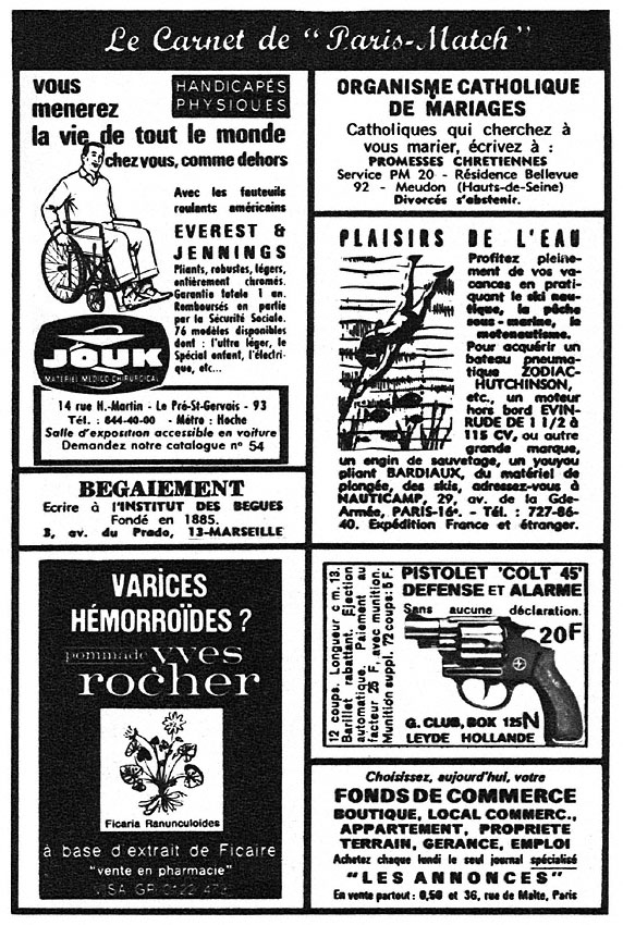 Publicité Carnets Match 1970