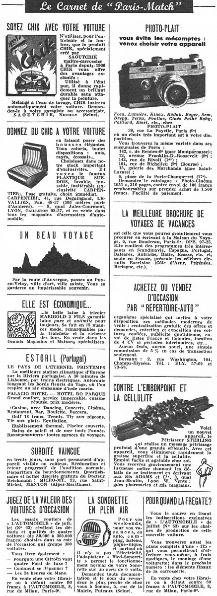 Publicité Carnets Match 1951