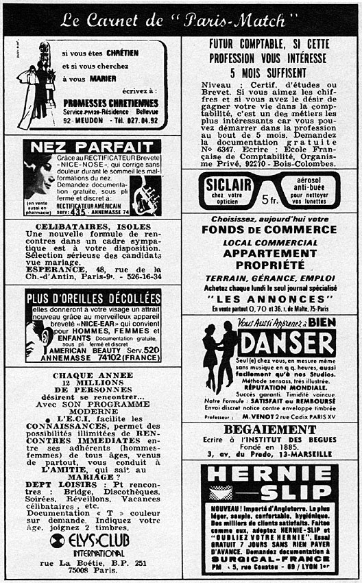 Publicité Carnets Match 1972