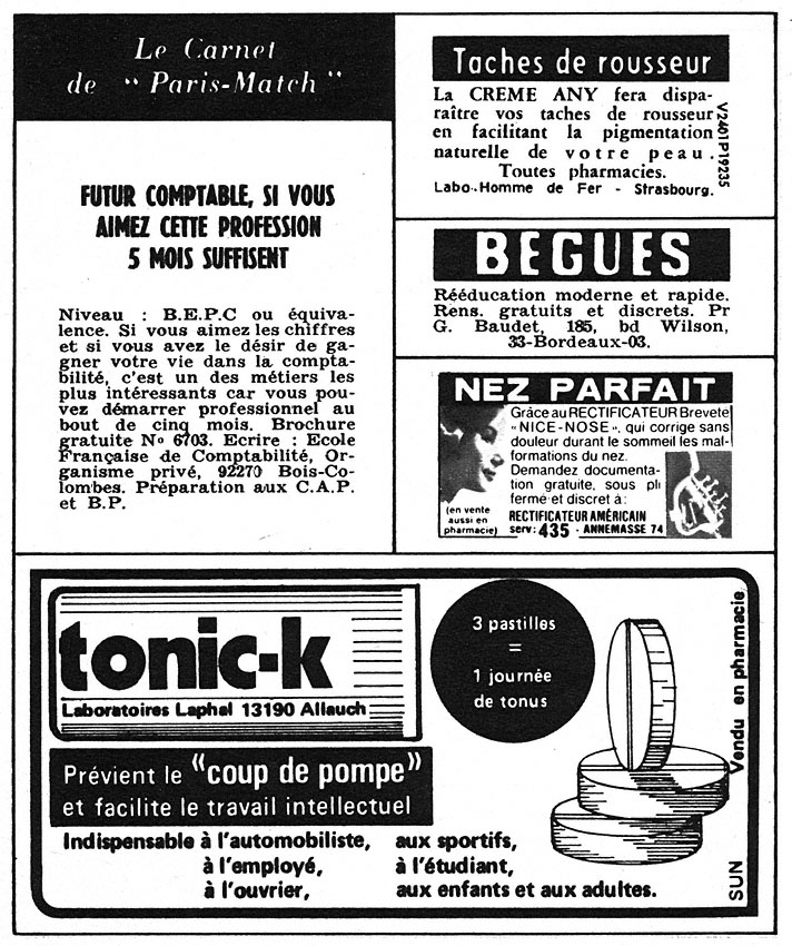 Publicité Carnets Match 1973