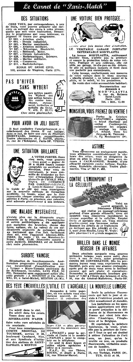 Publicité Carnets Match 1952