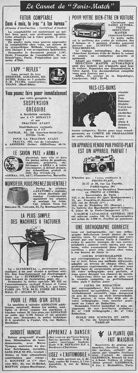 Publicité Carnets Match 1952