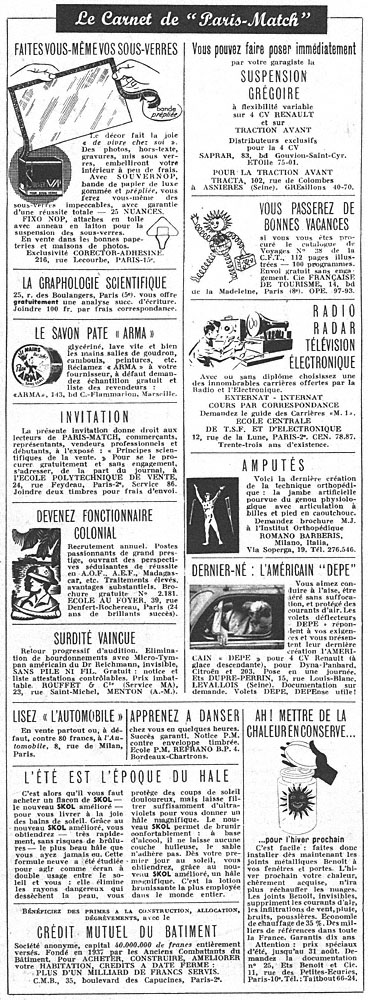 Publicité Carnets Match 1952