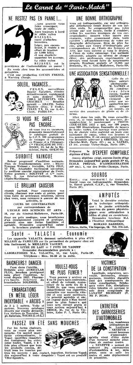 Publicité Carnets Match 1953