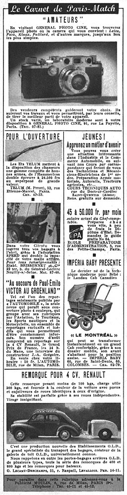 Publicité Carnets Match 1949