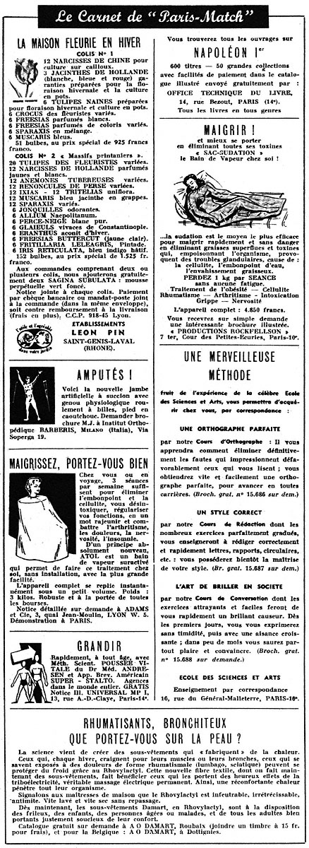 Publicité Carnets Match 1954