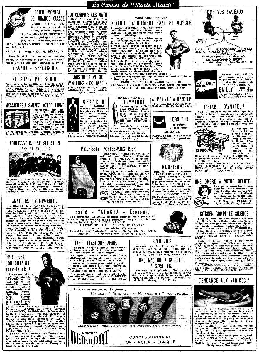 Publicité Carnets Match 1954