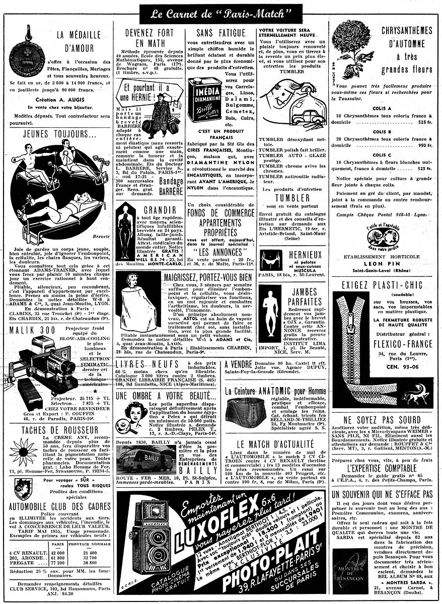 Publicité Carnets Match 1955
