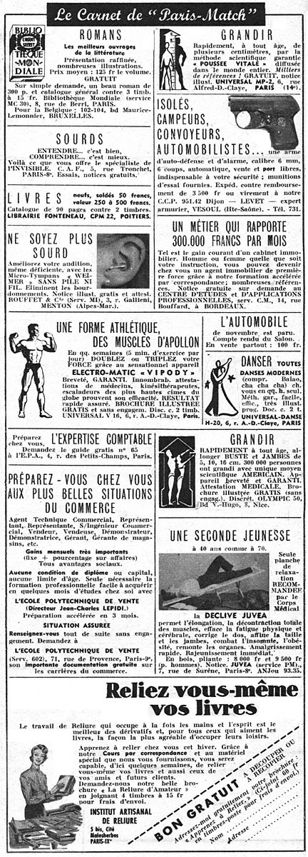 Publicité Carnets Match 1956