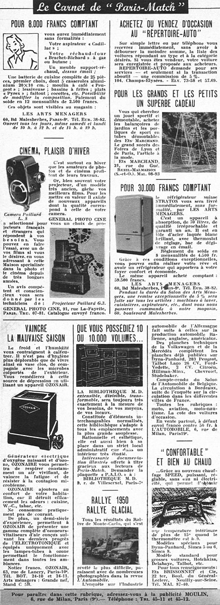 Publicité Carnets Match 1950