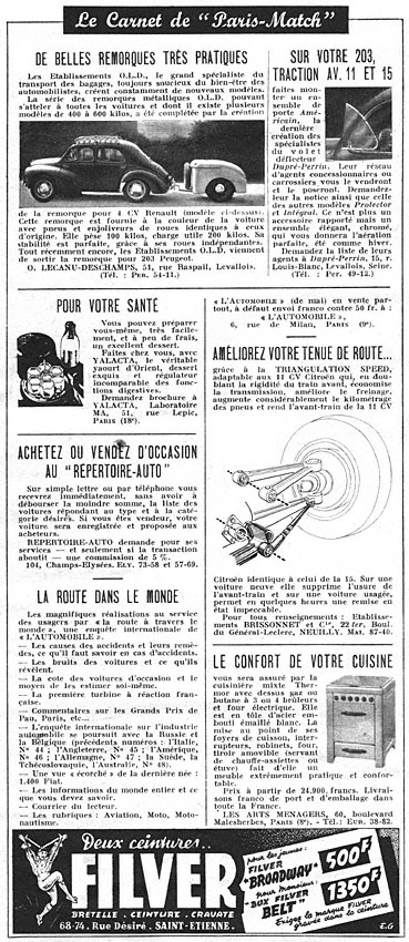 Publicité Carnets Match 1950