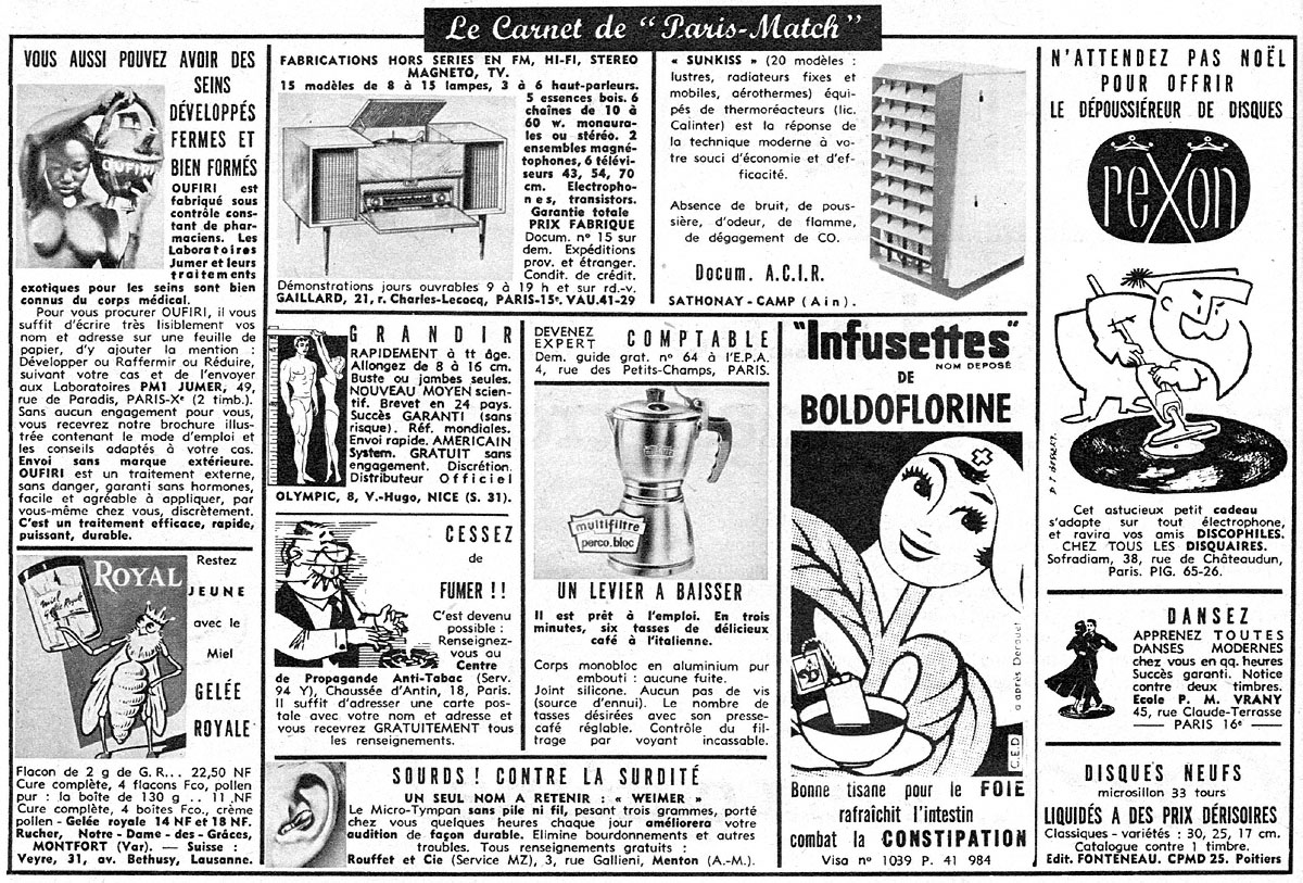 Publicité Carnets Match 1960