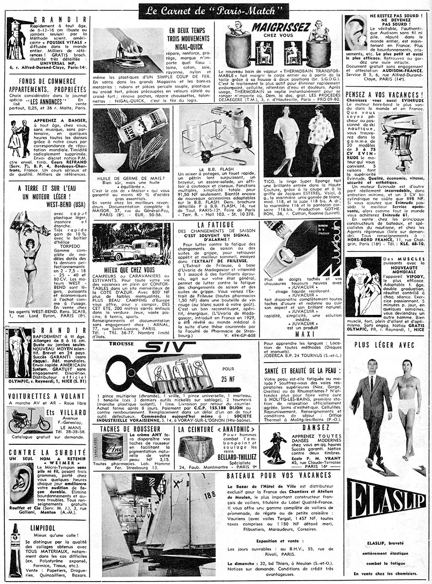 Publicité Carnets Match 1961