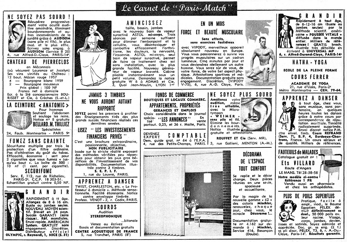 Publicité Carnets Match 1962
