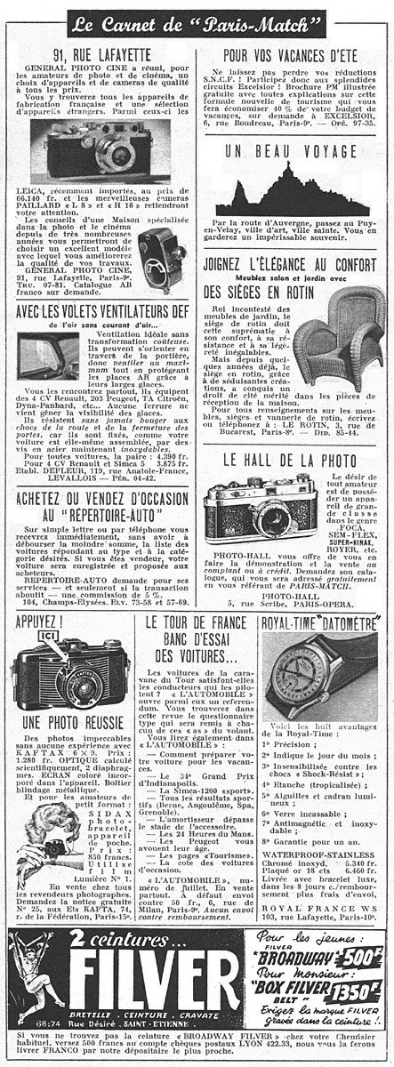 Publicité Carnets Match 1950