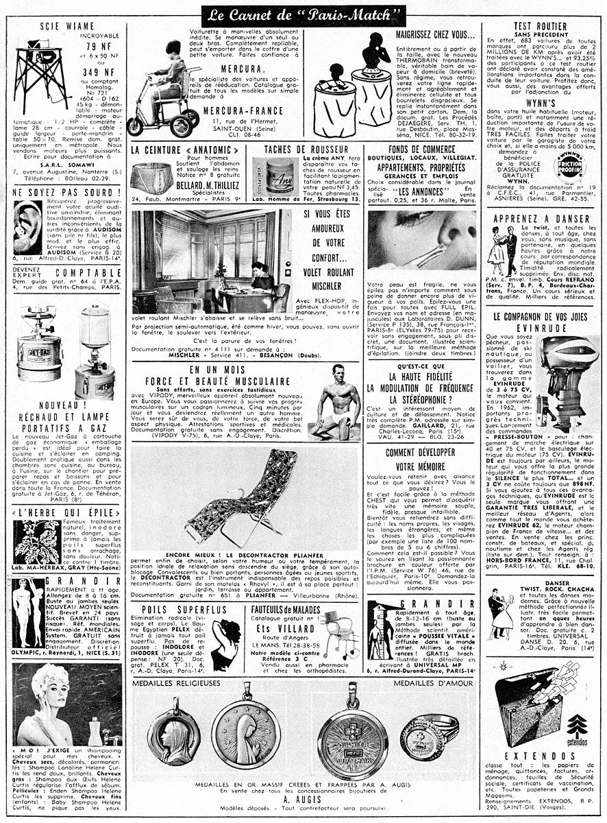 Publicité Carnets Match 1962