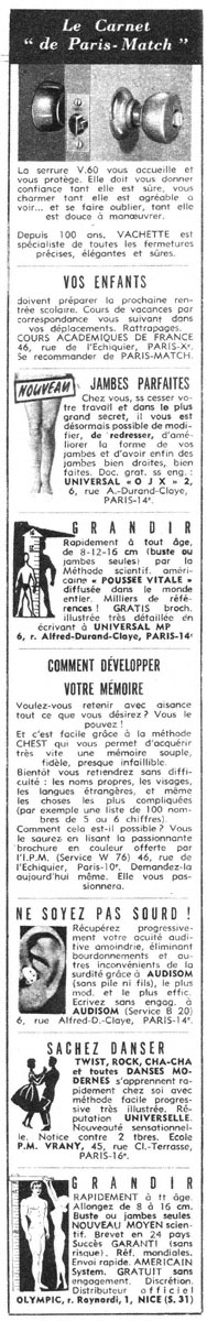 Publicité Carnets Match 1962