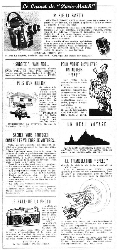 Publicité Carnets Match 1950