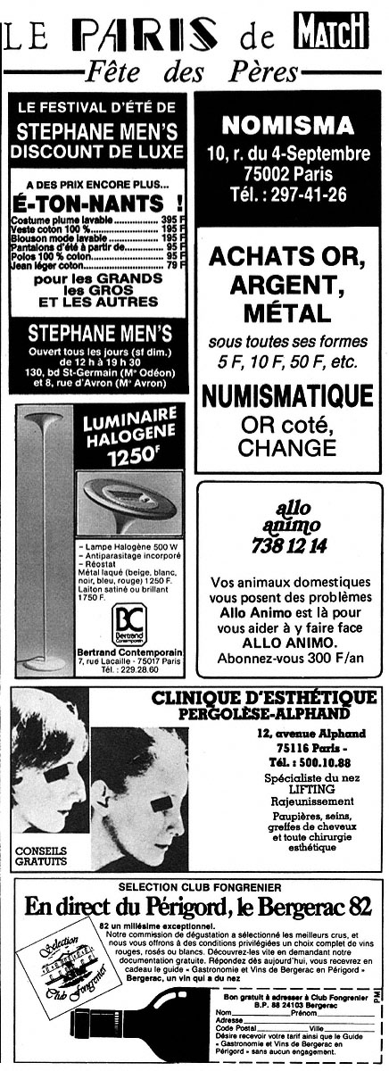 Publicité Paris de Match 1983