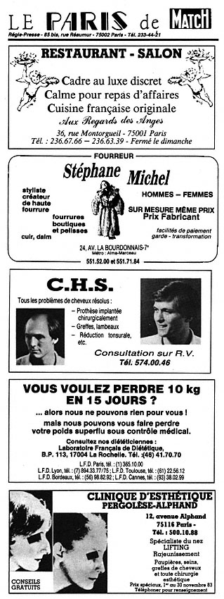 Publicité Paris de Match 1983