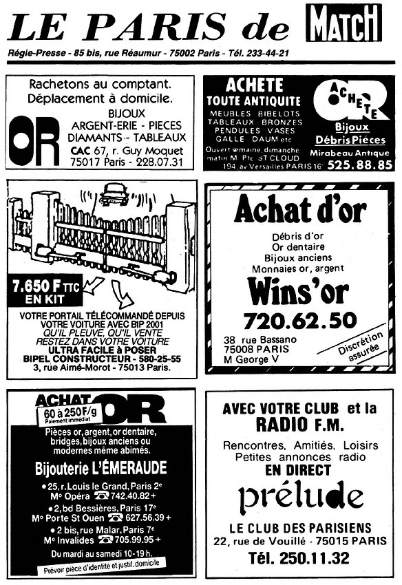 Publicité Paris de Match 1984