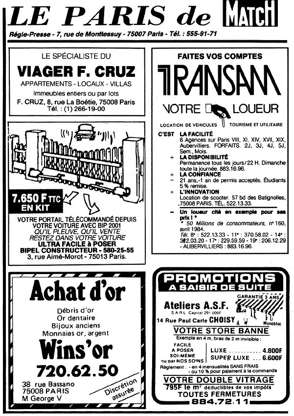 Publicité Paris de Match 1984