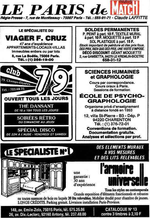 Publicité Paris de Match 1985