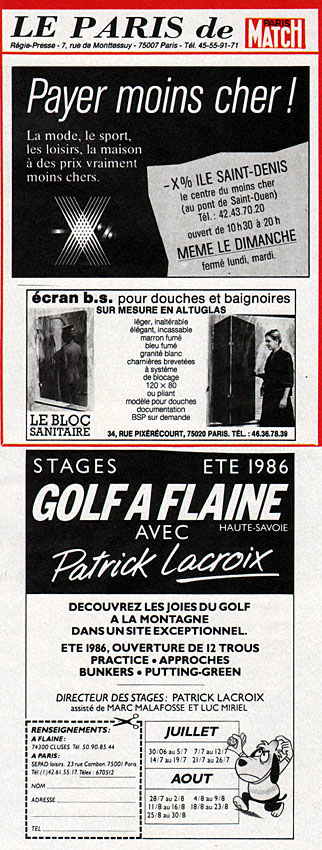 Publicité Paris de Match 1986