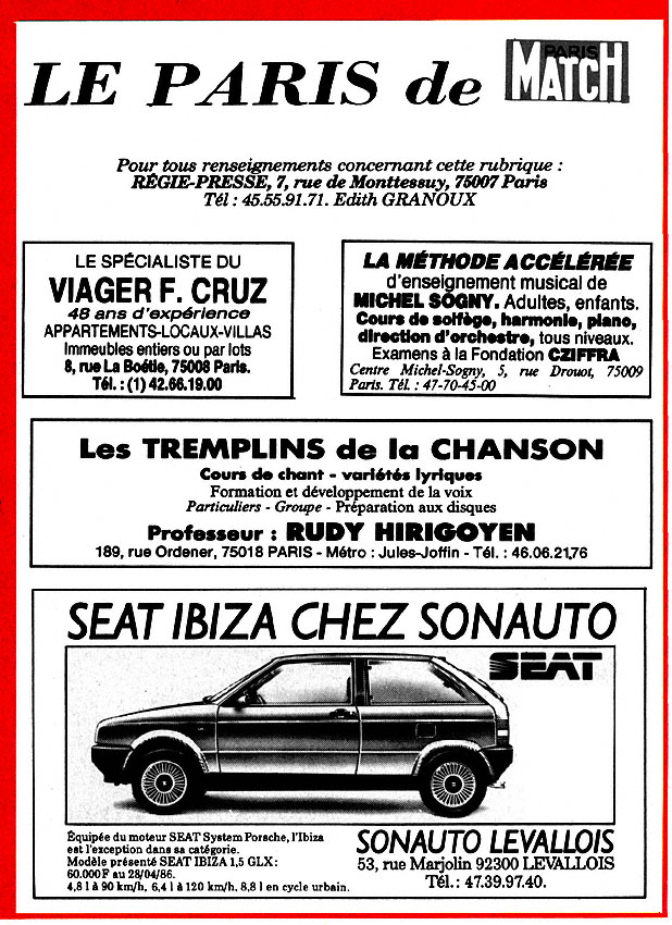 Publicité Paris de Match 1986