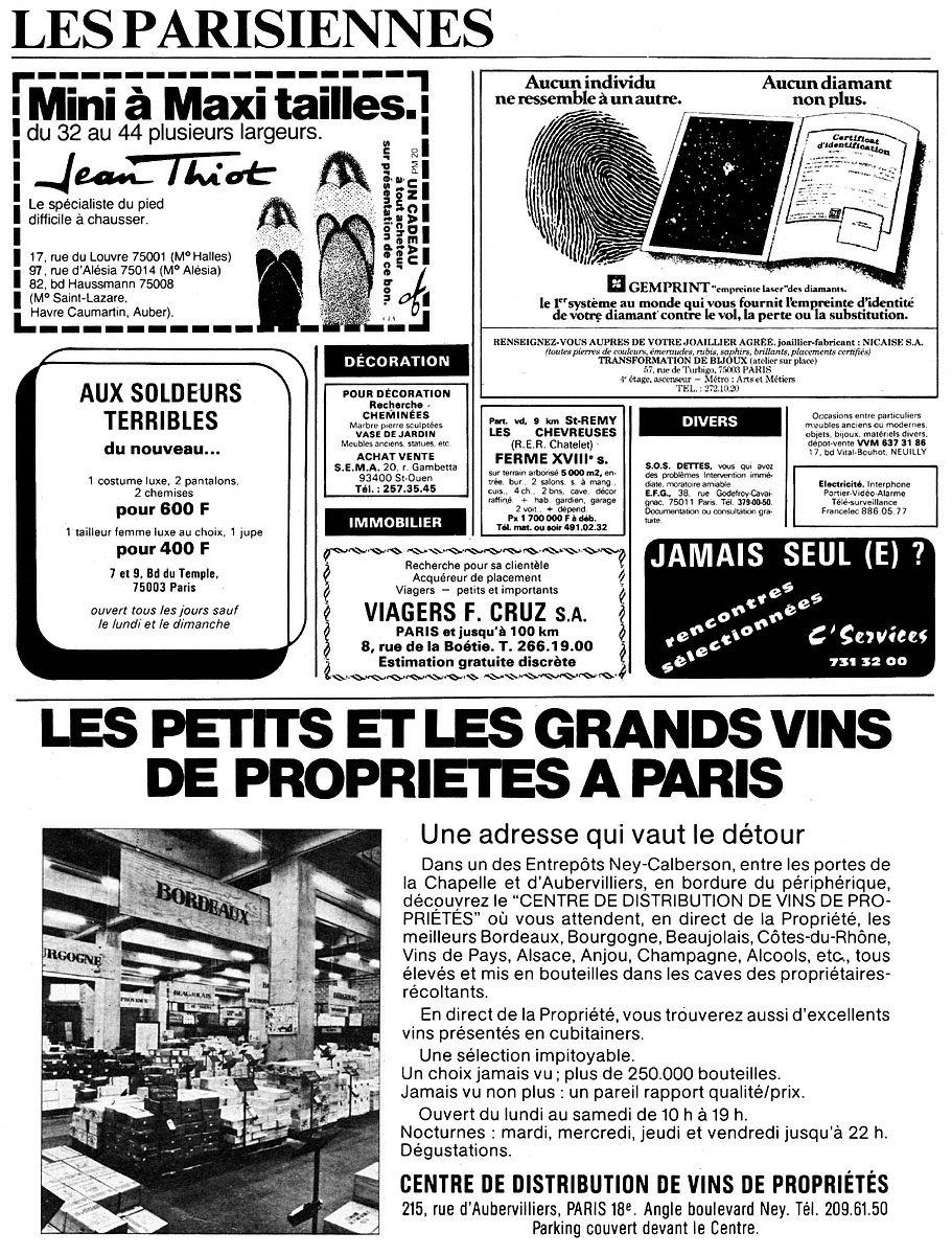 Publicité Parisiennes 1980