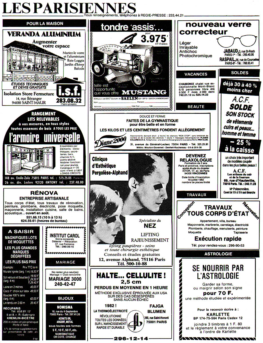 Publicité Parisiennes 1982