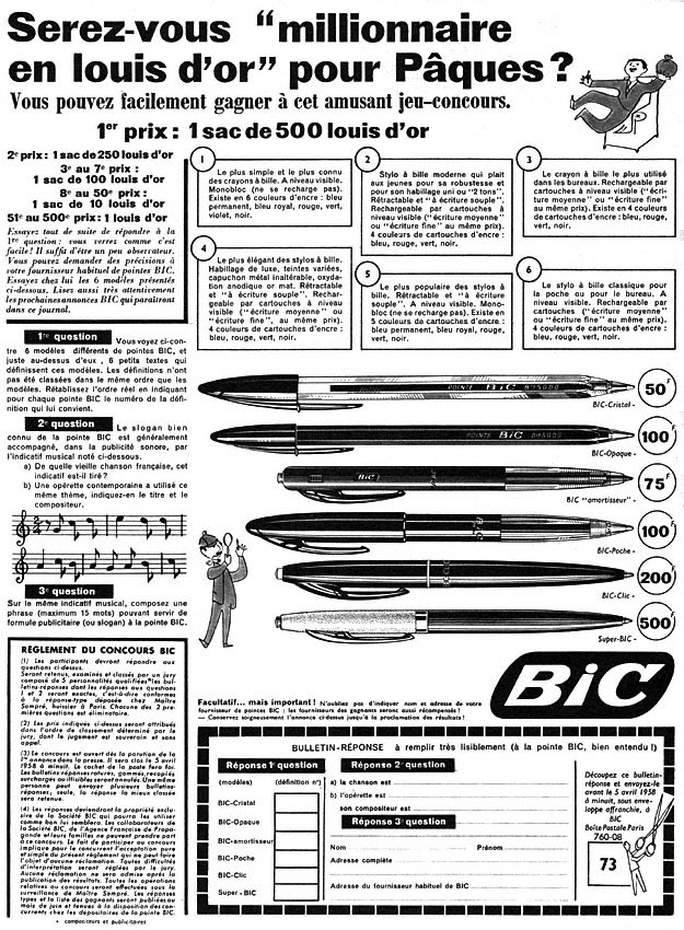 Publicité Bic 1958