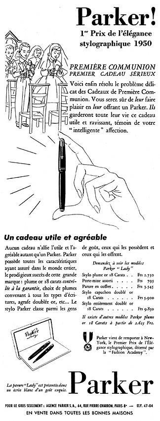 Publicité Parker 1950