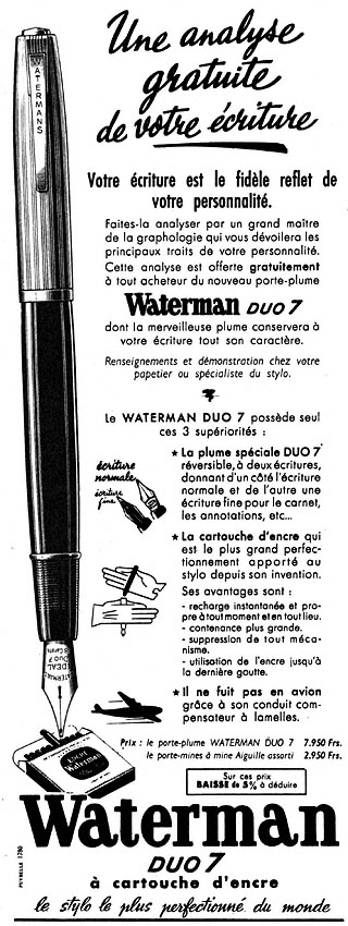 Publicité Waterman 1952