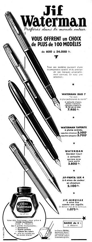 Publicité Waterman 1952