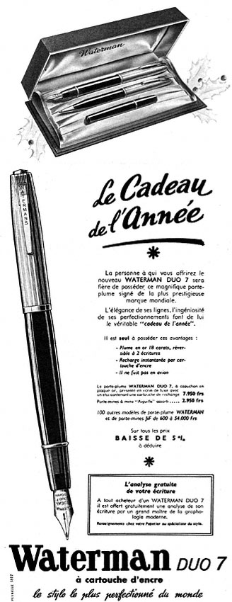 Publicité Waterman 1952