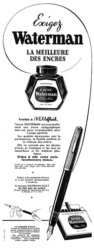 Publicité Waterman 1953