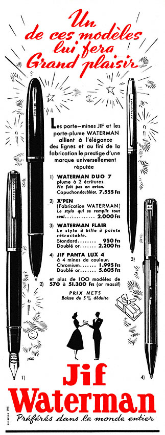 Publicité Waterman 1953