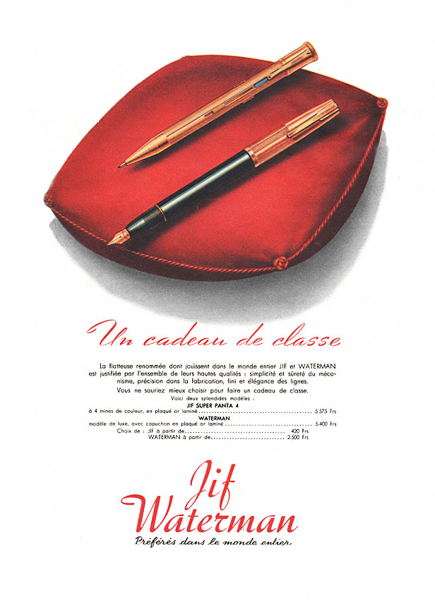 Publicité Waterman 1950