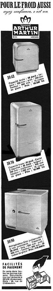 Publicité Arthur Martin 1954