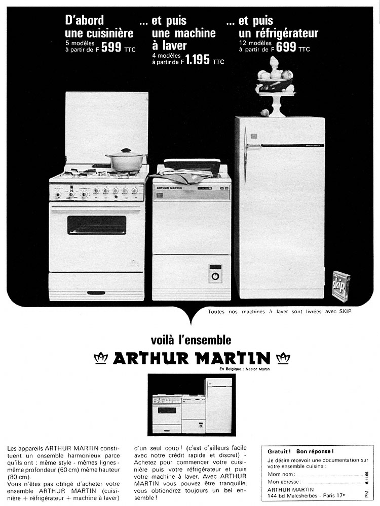 Publicit� Arthur Martin 1965