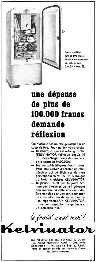 Publicité Kelvinator 1952