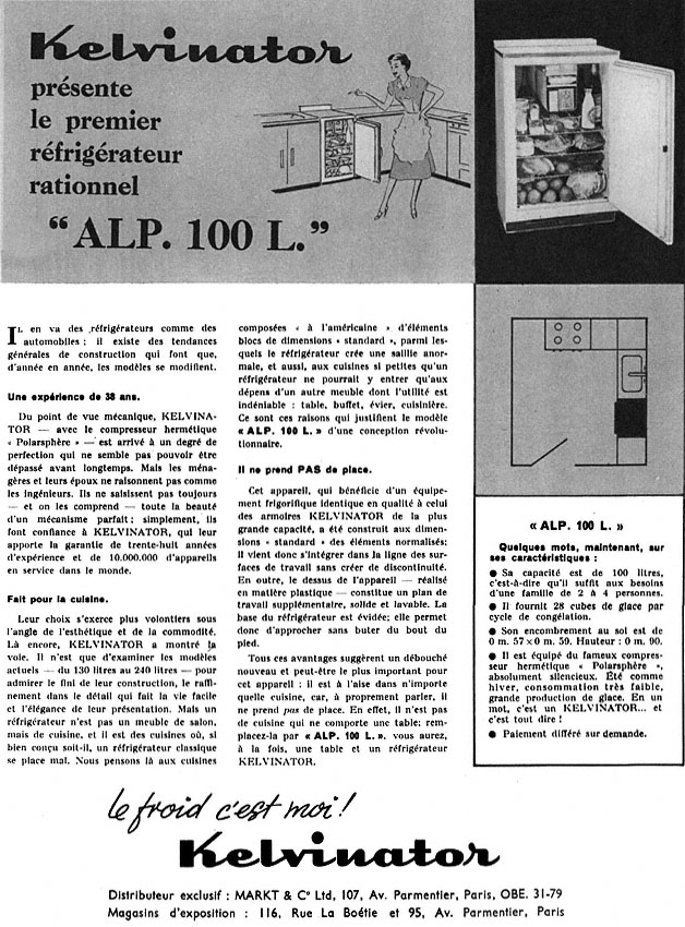 Publicité Kelvinator 1953