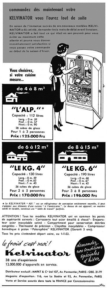 Publicité Kelvinator 1953