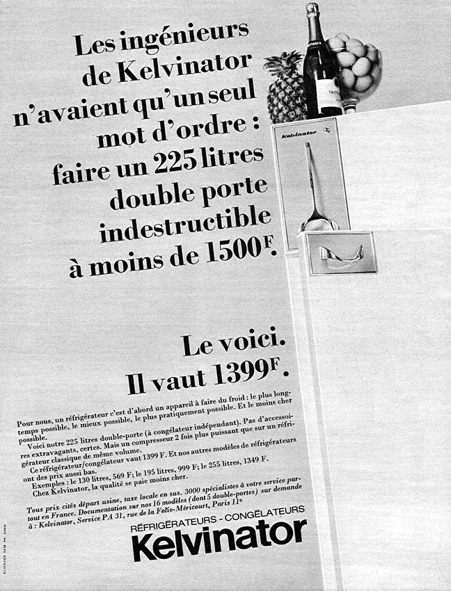 Publicité Kelvinator 1966