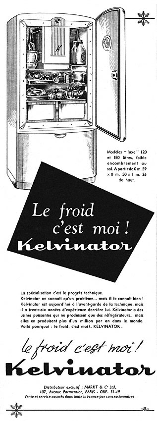 Publicité Kelvinator 1951