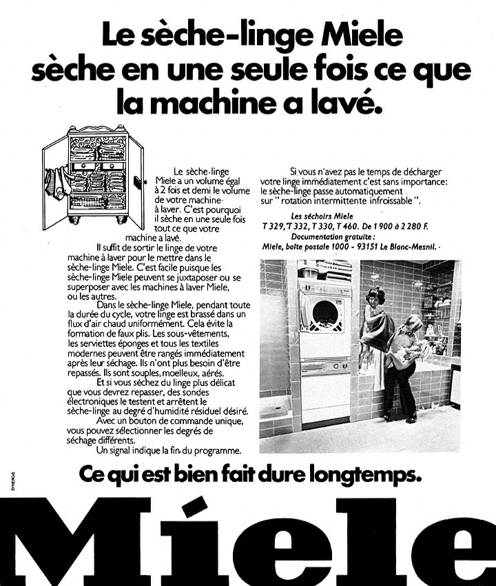 Publicité Miele 1973