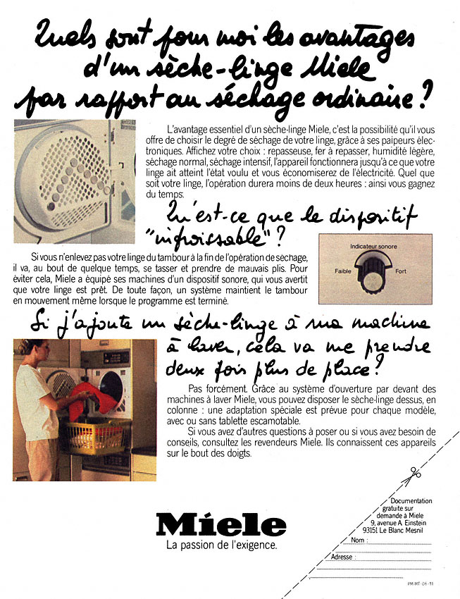 Publicité Miele 1980