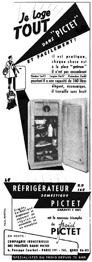 Publicité Pictet 1952