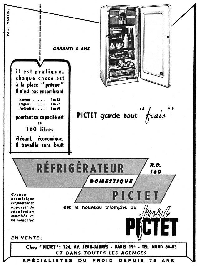 Publicité Pictet 1952
